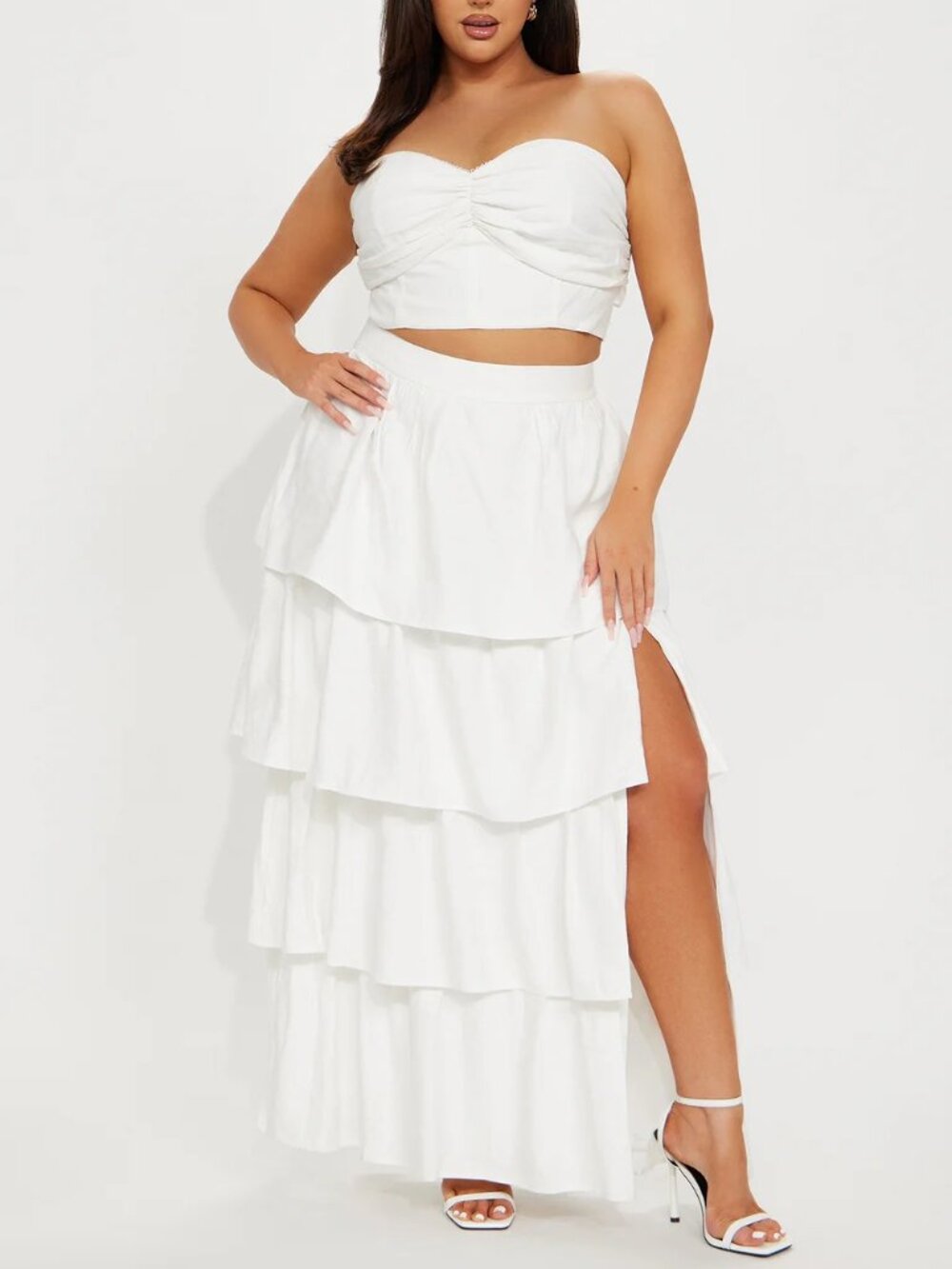 Fashionova Plus Size Head in The Clouds Ruffle Skirt Set - White 3X